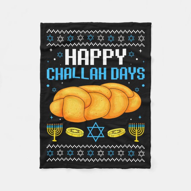 Happy Challah Days Ugly Christmas Hanukkah  Fleecedecke (Vorderseite)