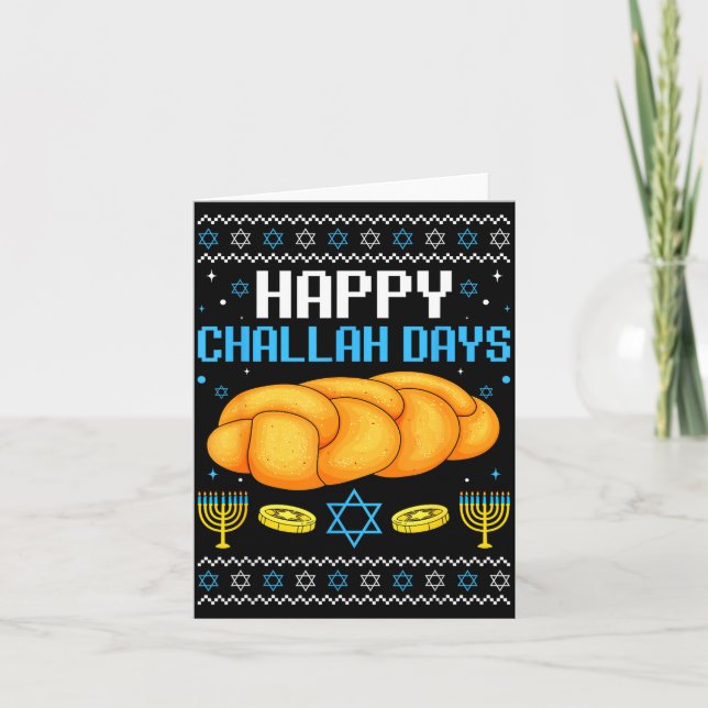 Happy Challah Days Ugly Christmas Hanukkah  Karte (Vorderseite)