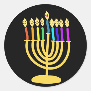 Happy Channukah Menora / Chanukia Runder Aufkleber