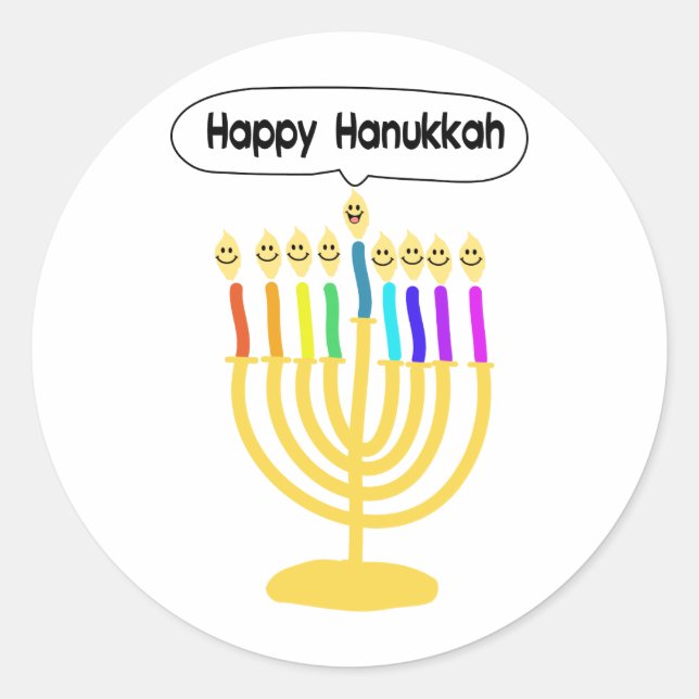 Happy Channukah Menora / Chanukia Runder Aufkleber (Vorderseite)