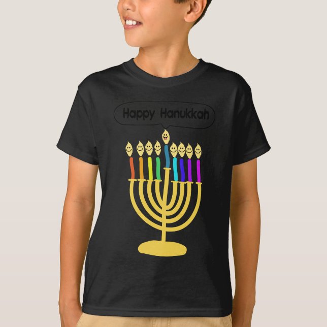 Happy Channukah Menora / Chanukia T-Shirt (Vorderseite)