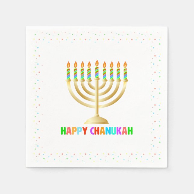 Happy Chanuka Colorful Menorah Napkins Serviette (Vorderseite)