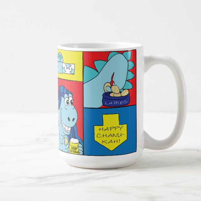 Happy Chanukah/Hanukkah Dinosaur Latke Tasse (Rechts)