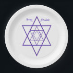 Happy Chanukah / Hanukkah in Blau und Weiß Pappteller<br><div class="desc">Servieren Sie Ihre Latkes auf diesen hübschen Chanukah (oder Hanukkah) Papier-Tellern und rettete sich vom Waschen der Geschirr in diesem Jahr. Diese sind Teil meines modernen,  schlanken und jüdischen Sternenthemas. Happy Chanukah!</div>