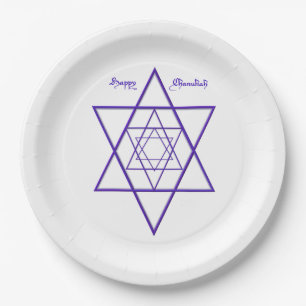 Happy Chanukah / Hanukkah in Blau und Weiß Pappteller