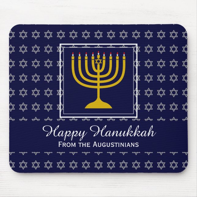 HAPPY CHANUKAH Liebe Joy Peace BLUE Hebrew Mousepad (Vorne)