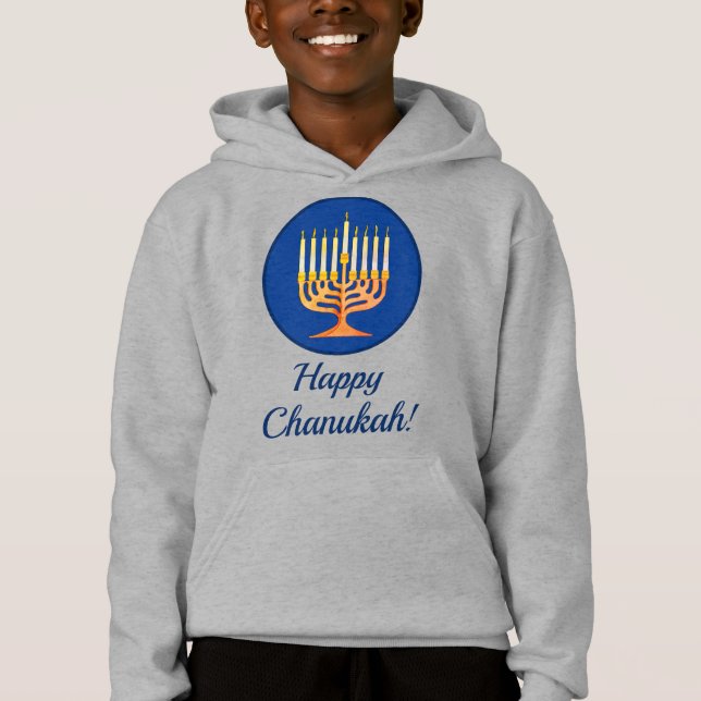 Happy Chanukah! Menorah Personalisiert Hoodie (Vorderseite)