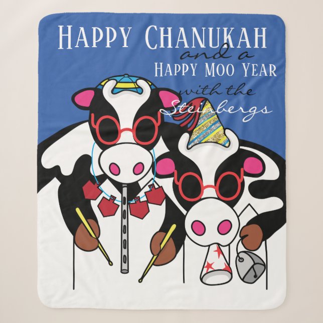 Happy Chanukah Moo Sherpa Blanket/Mittel Sherpadecke (Vorderseite)