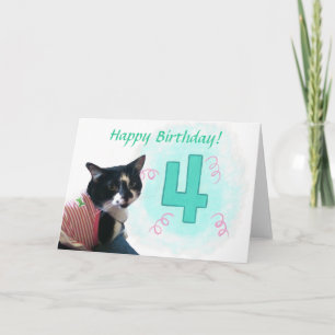 Happy Chat Numéro Quatre Ribbons Carte Anniversair