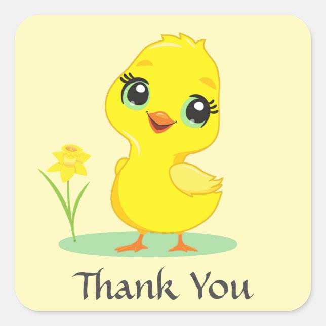 Happy Chick Vielen Dank Quadratischer Aufkleber (Vorderseite)
