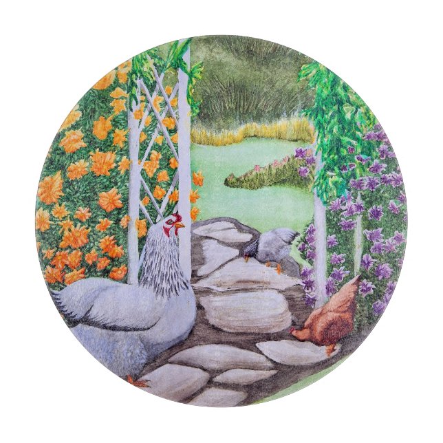 Happy Chicken Garden  Schneidebrett (Vorderseite)