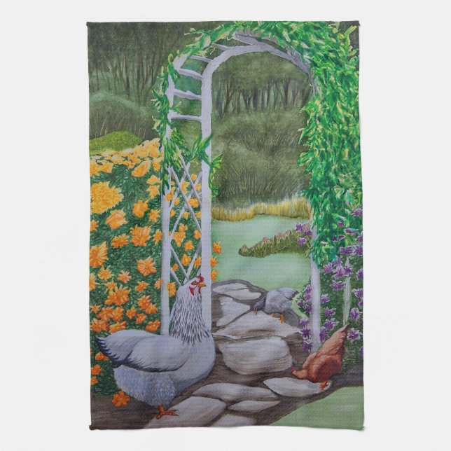 Happy Chicken Park Geschirrtuch (Vertikal)