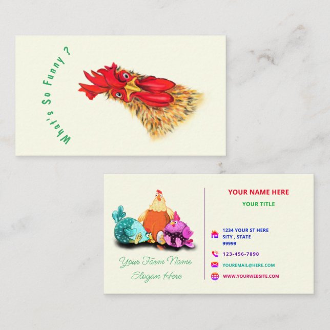 Happy Chickens Farm Funny Bauer Business Card Visitenkarte (Vorne/Hinten)