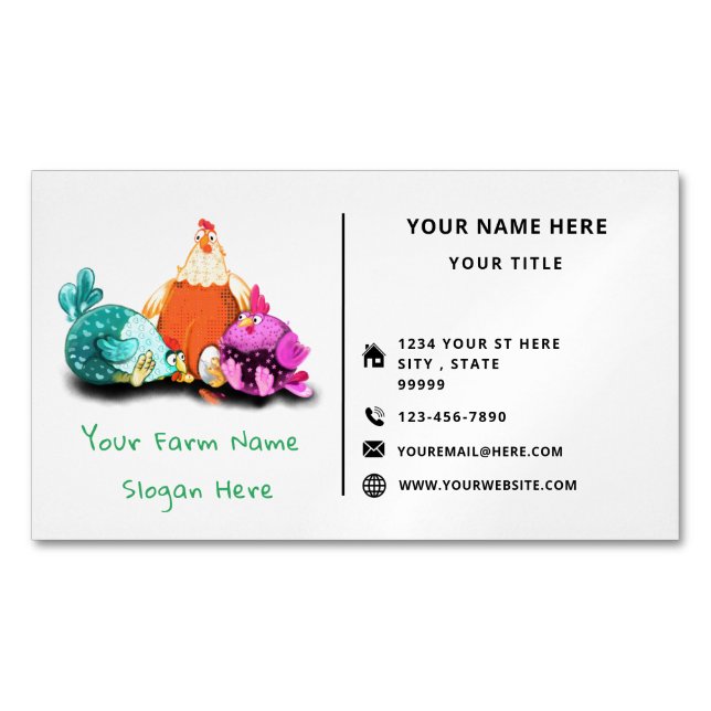 Happy Chickens Farm Funny Magnet Carte de visite (devant)