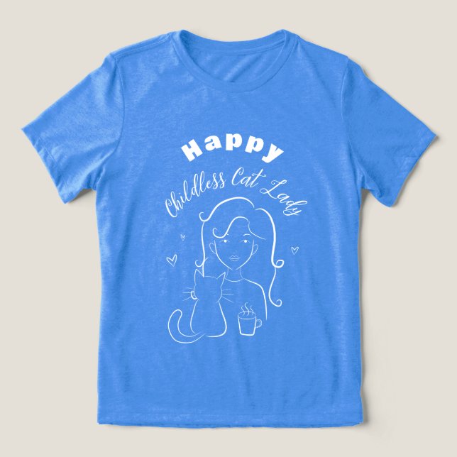 Happy Childless Cat Lady Line Art T - Shirt (Design Vorderseite)