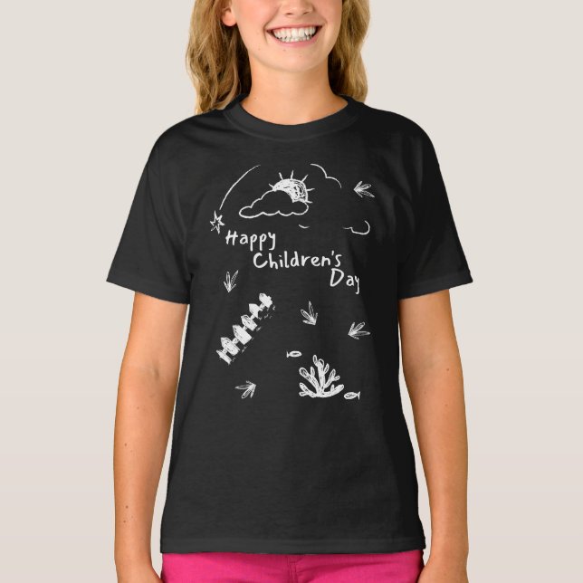 Happy Children's Day Black T - Shirt Graphic T-Shi (Vorderseite)