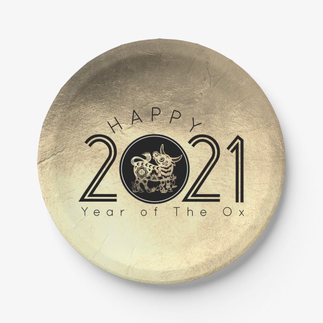 Happy Chinese Metal Ox New Year 2021 PP Pappteller (Vorderseite)