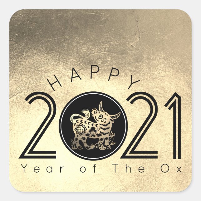 Happy Chinese Metal Ox New Year 2021 SqS Quadratischer Aufkleber (Vorderseite)