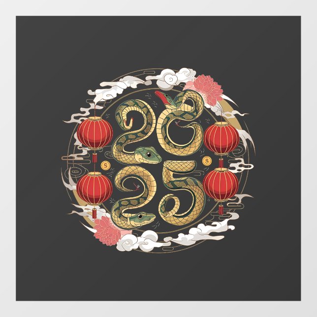 Happy Chinese New Year 2025 Schlangenkultur Fensteraufkleber (Blatt)
