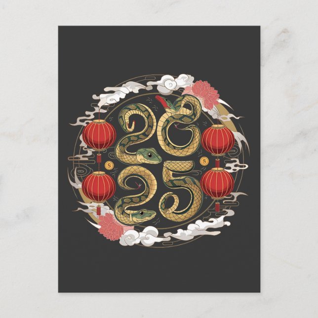 Happy Chinese New Year 2025 Schlangenkultur Postkarte (Vorderseite)