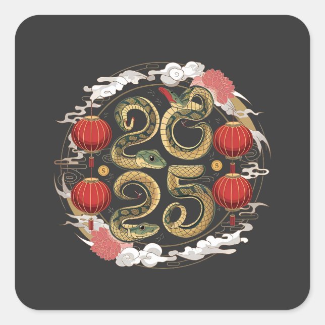 Happy Chinese New Year 2025 Schlangenkultur Quadratischer Aufkleber (Vorderseite)