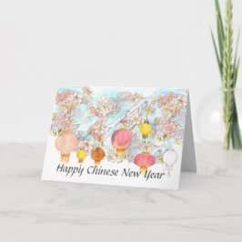 Happy Chinese New Year Lanterns Sakura Tree Karte