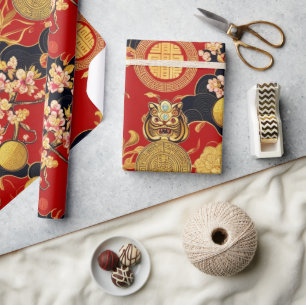 Happy Chinese New Year Moderne Asian Muster Geschenkpapier