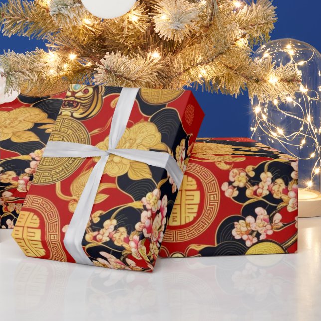 Happy Chinese New Year Moderne Asian Muster Geschenkpapier (Feiertage)