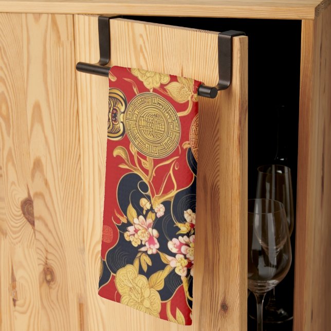 Happy Chinese New Year Moderne Asian Muster Geschirrtuch (Drittel gefaltet)