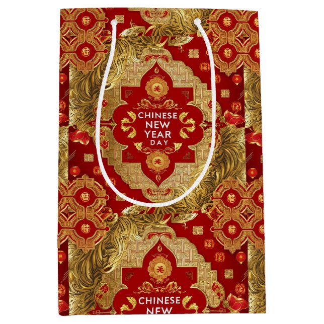Happy Chinese New Year Moderne Asian Muster Mittlere Geschenktüte (Vorderseite)