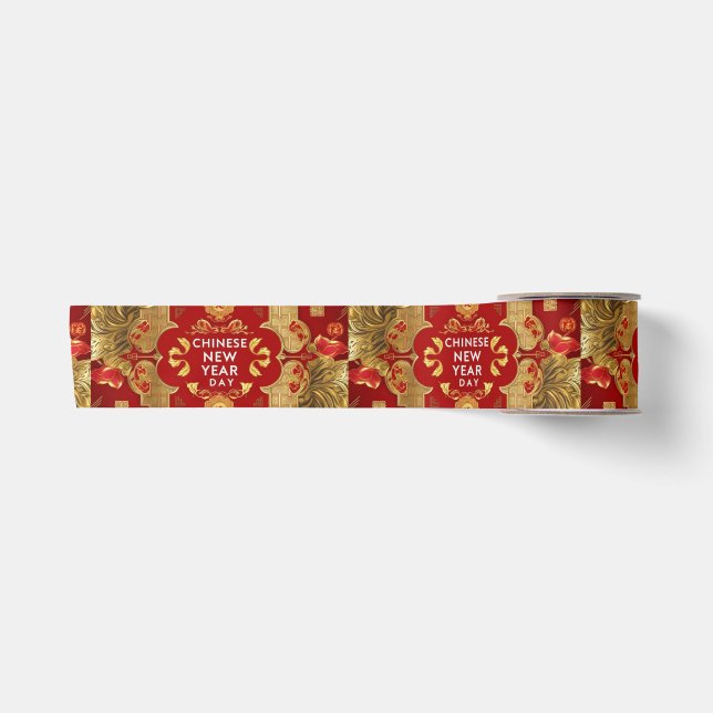 Happy Chinese New Year Moderne Asian Muster Satinband (Vorderseite)