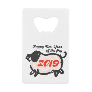 Happy Chinese New Year of the Pig Card Flasche off Geldbeutel Flaschenöffner