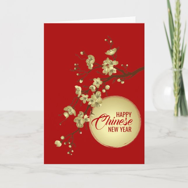 Happy Chinese New Year Sakura und Sun Karte (Vorderseite)