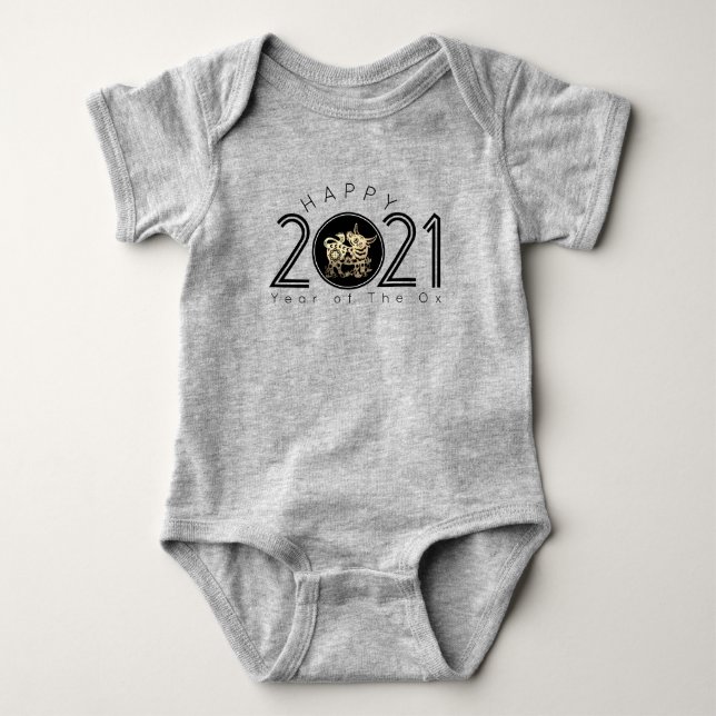 Happy Chinese Ox New Year 2021 Baby Bodysuit Baby Strampler (Vorderseite)