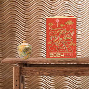 Happy Chinesisch Red Gold Neujahr des Drachen 2024 Feiertagskarte