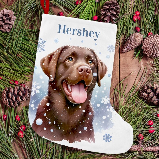 Happy Chocolate Labrador Retriever Snowflakes Hund Kleiner Weihnachtsstrumpf (Von Creator hochgeladen)
