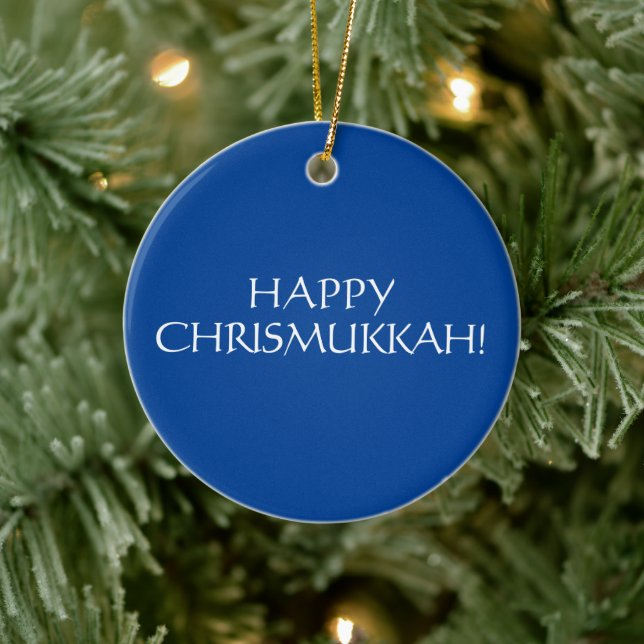 Happy Chrismukkah blauer Weihnachtsjüdischer Feier Keramik Ornament (Baum)