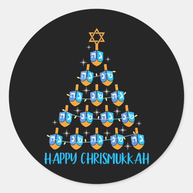 Happy Chrismukkah Dreidel Christbaum Hanukkah Runder Aufkleber (Vorderseite)