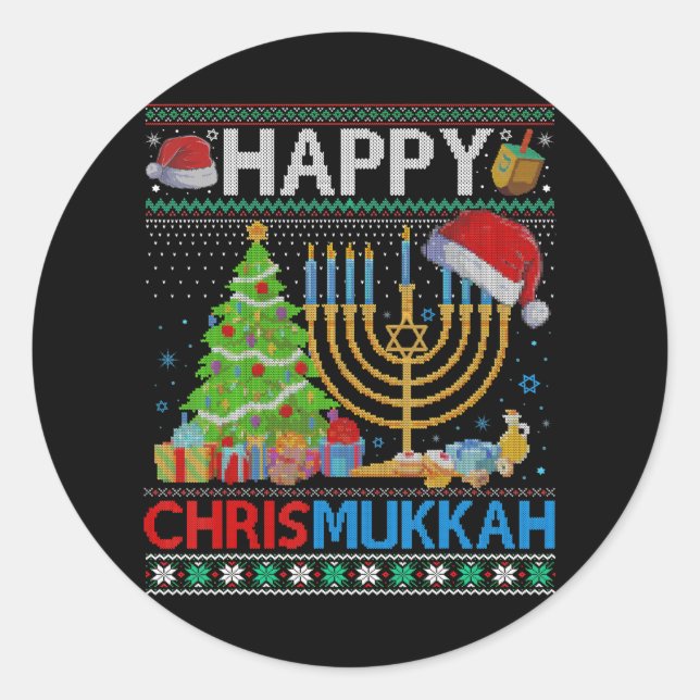 Happy Chrismukkah Funny Jewish Christmas Hanukkah Runder Aufkleber (Vorderseite)