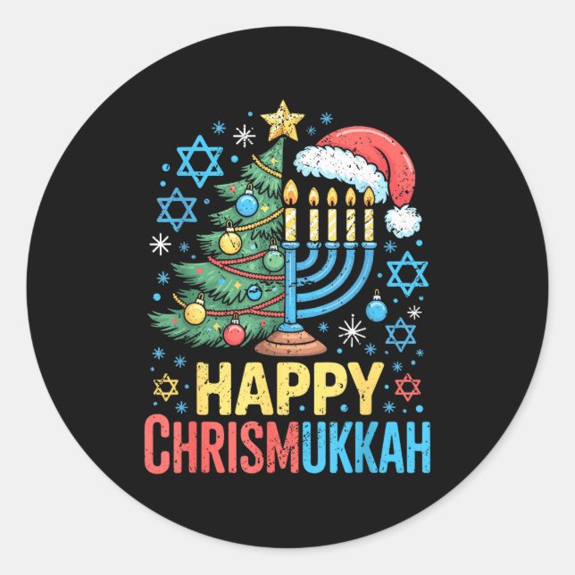 Happy Chrismukkah Holiday Christmas And Hanukkah S Runder Aufkleber (Vorderseite)