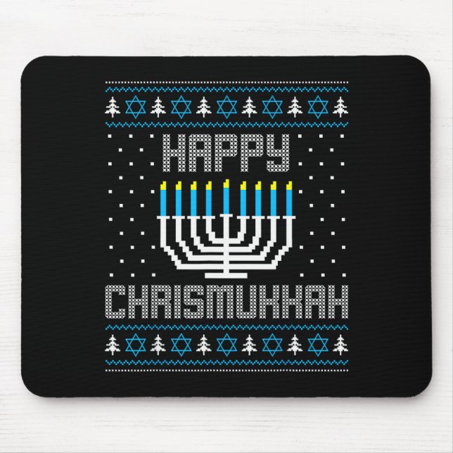 Happy Chrismukkah Menorah Ugly Sweater Christmas H Mousepad (Vorne)