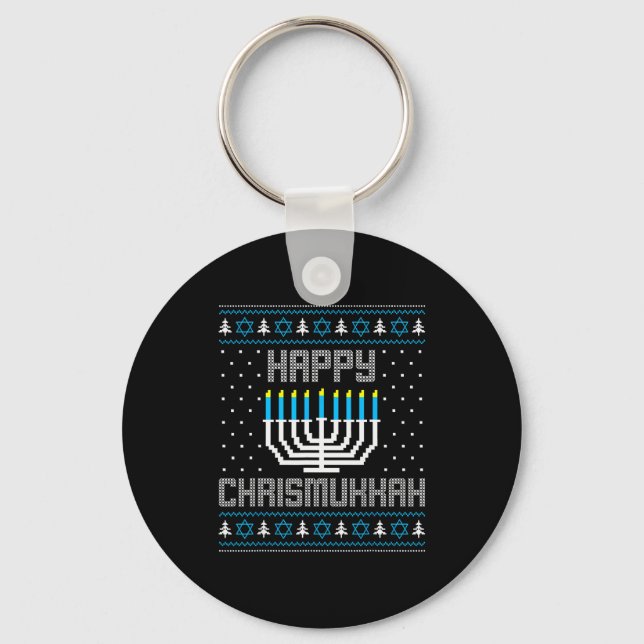 Happy Chrismukkah Menorah Ugly Sweater Christmas H Schlüsselanhänger (Vorderseite)