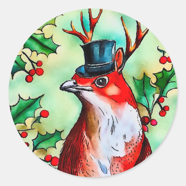 Happy Christmas Bird Runder Aufkleber (Vorderseite)