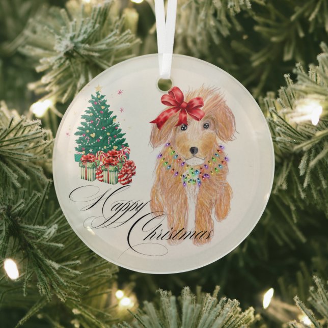 Happy Christmas Dog Sitting Ornament Aus Glas (InSitu)