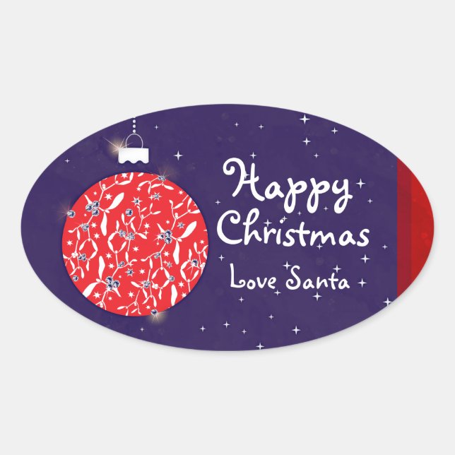 Happy Christmas funkle bauble Geschenksticker blau Ovaler Aufkleber (Vorderseite)