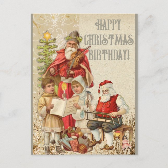 Happy Christmas Geburtstag Weihnachtsmann | Postkarte (Vorderseite)