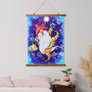 Happy Christmas Gnome Hanging Tapestry Wandteppich Mit Holzrahmen