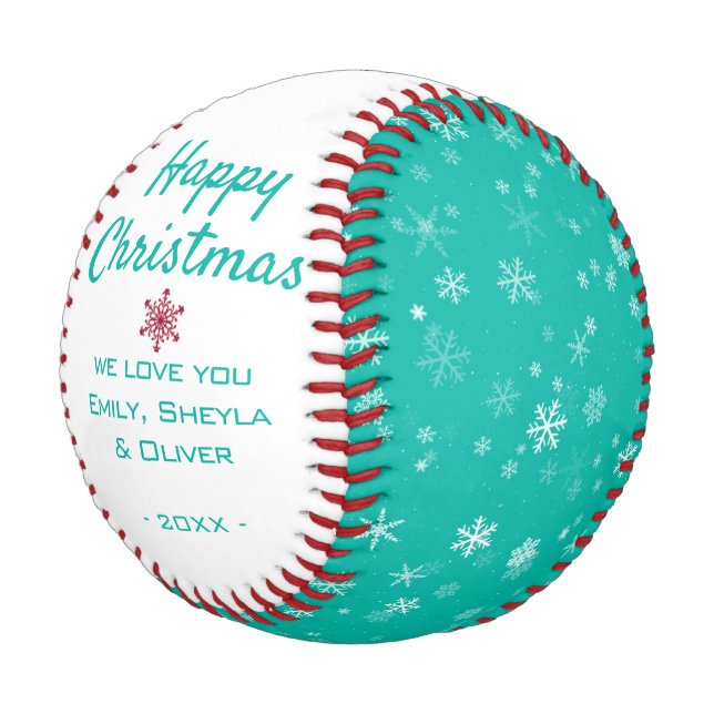 Happy Christmas Green Snowflake Muster Baseball (Schrägansicht)