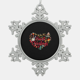 Happy Christmas Heart Santa Reindeer Schneeflocken Zinn-Ornament
