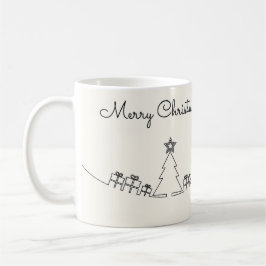 Happy Christmas Line Drawing With Santa & Sleigh Kaffeetasse